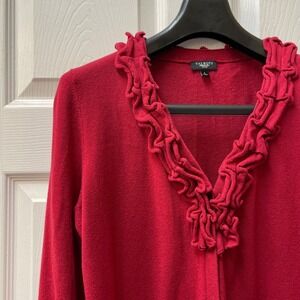 Talbots Red Ruffled Cardigan